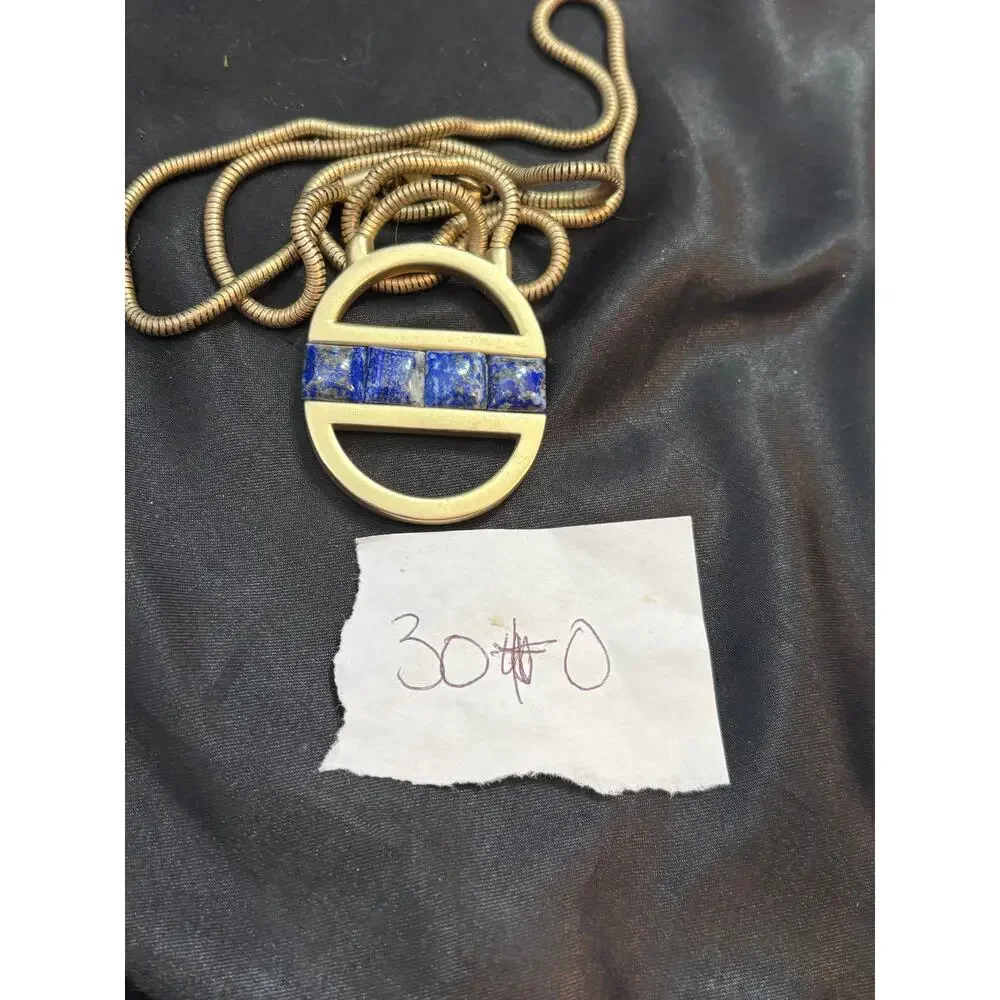 Banana Republic Gold Tone Lapis Lazuli Pendant Necklace 30 Inch Vintage